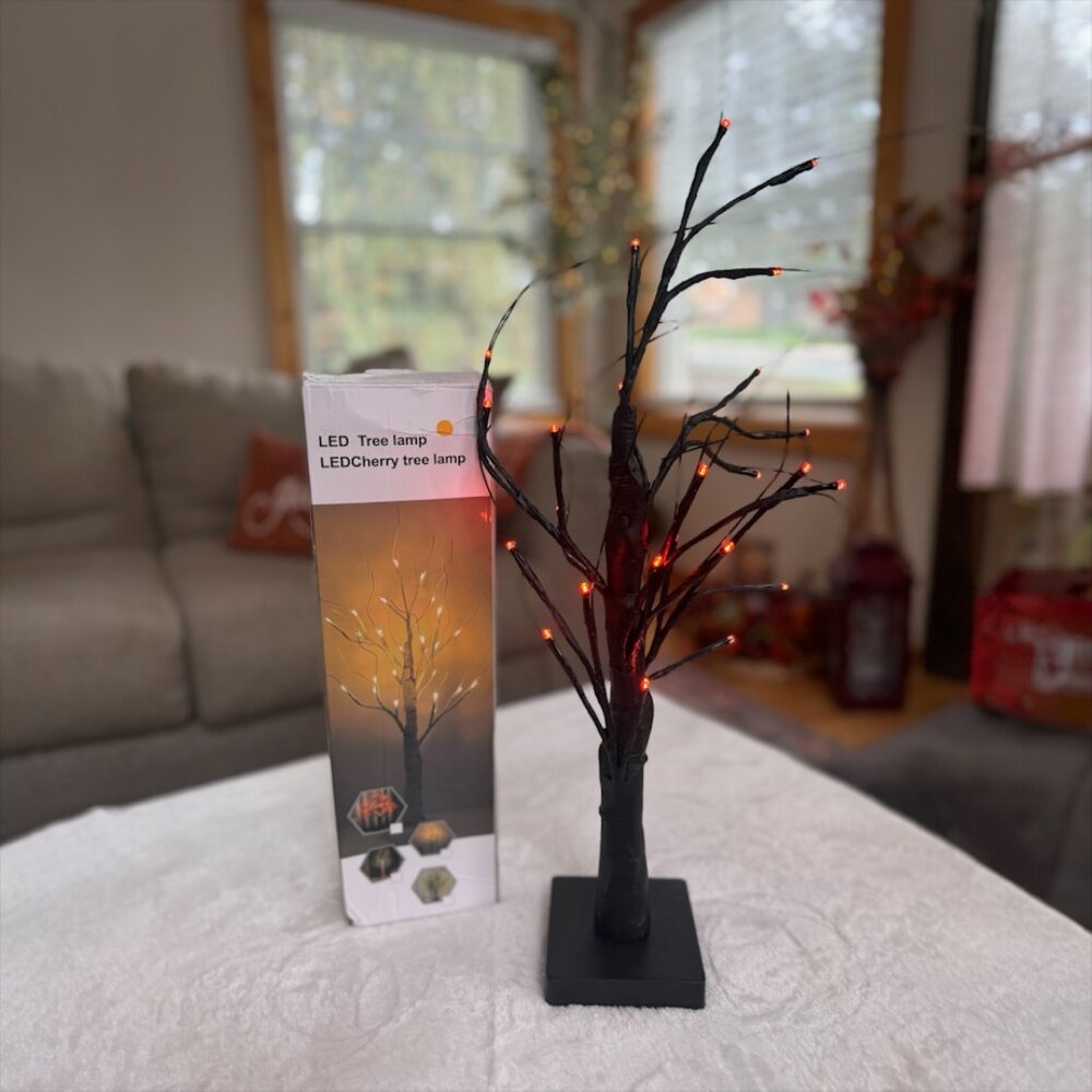 LED Halloween Orange Tree Lamp | 24” Lighted Tree | Battery Operated Halloween